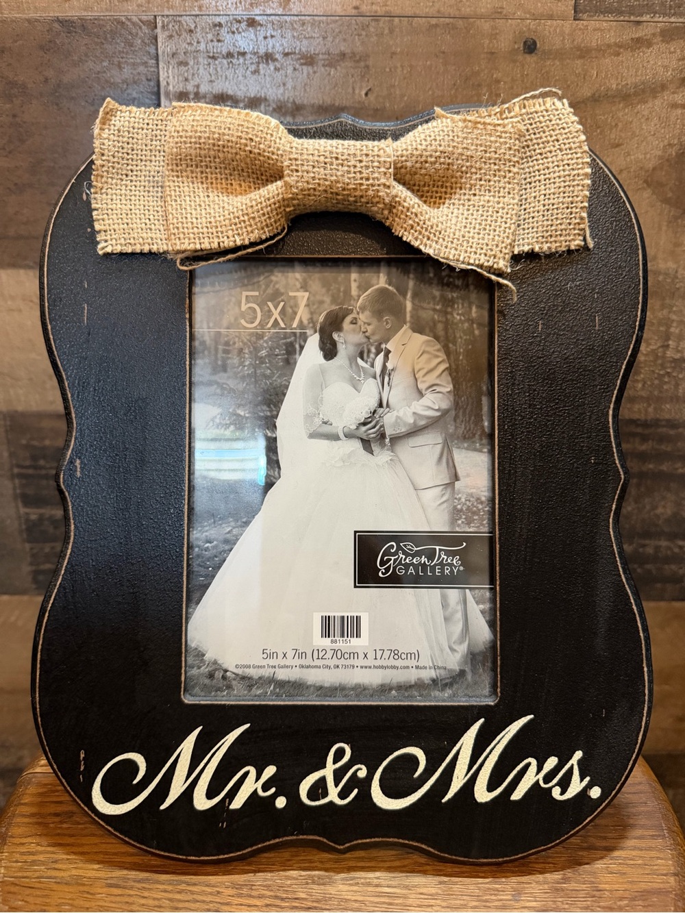 Green Tree Gallery Mr. & Mrs. 5 x 7 inch Black Photo Frame with Burlap Bow